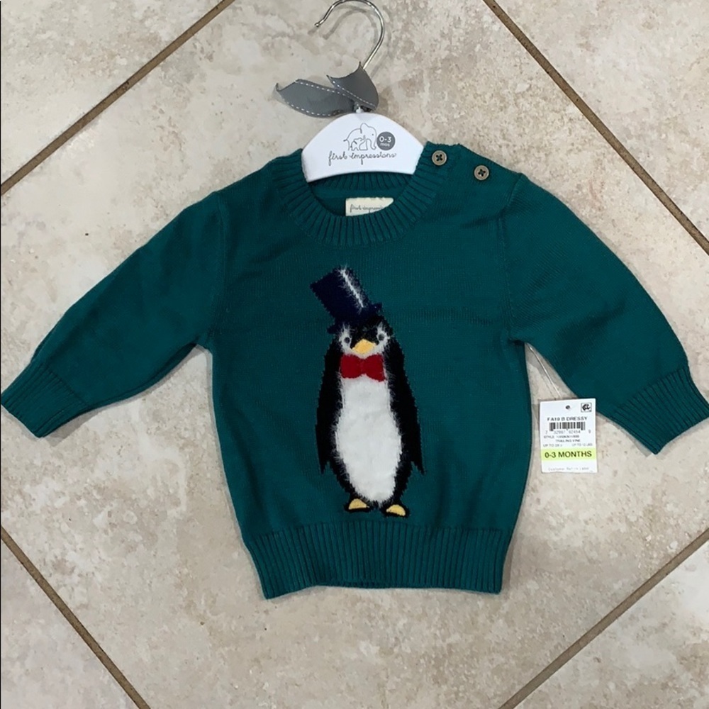 NWT First Impressions Penguin Holiday Sweater 0-3